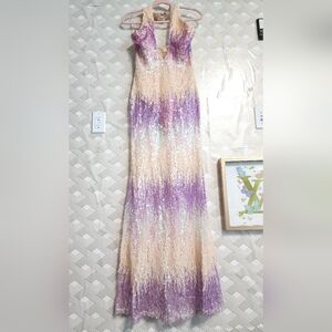 Elegant Purple and Cream Sequin Gown